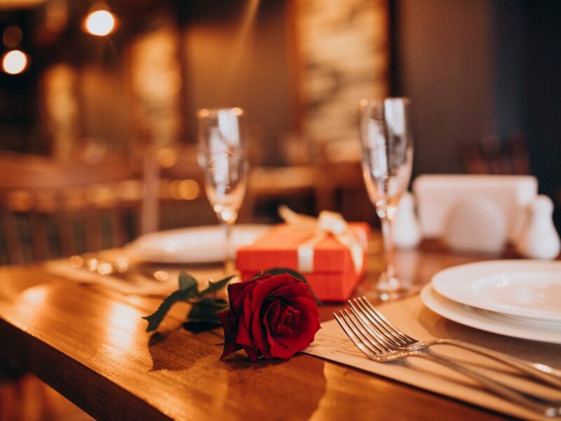 Happy Valentines Decorated Table At A Restaurant